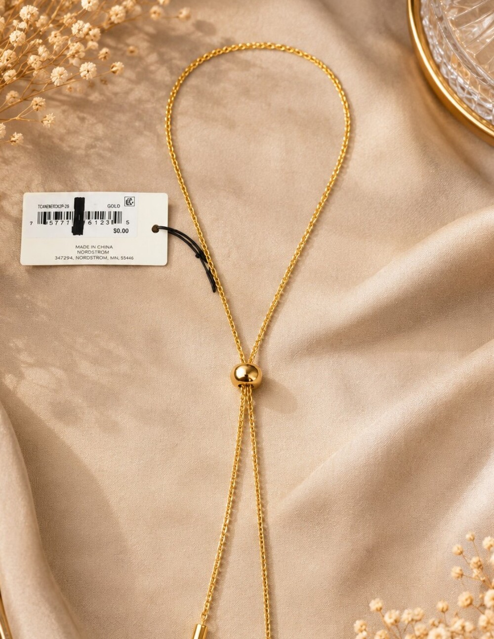 Nordstrom Gold Tone Adjustable Lariat Y Necklace Minimalist Bolo Necklace NWT CC